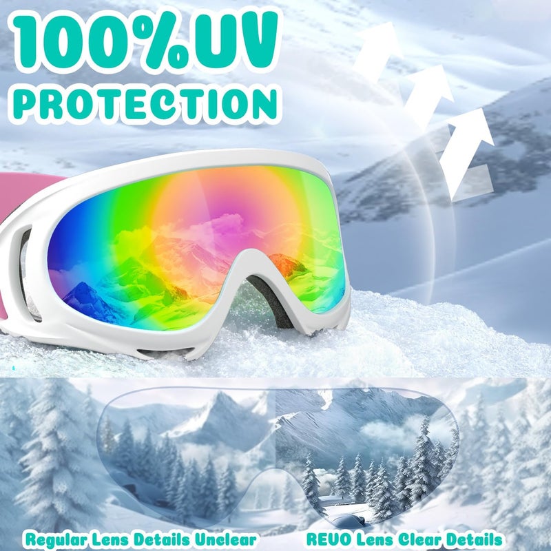 COOLOO 3 Pack Kids Ski Goggles, Anti-fog Snowboard Goggles with UV400 Protection, Snow Goggles for Boys Girls Youth Men Women - Image 4